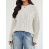 imageTrendy Queen Womens Oversized Cable Knit Crewneck Fall Pullover SweatersWhite
