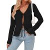 imageTrendy Queen Womens Tie Front Tops Fall Cardigan Sweaters 2025 Fashion Crochet Crop Vacation Clothes Cute Y2K Casual OutfitsBlack