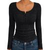 imageTrendy Queen Long Sleeve Henley Fitted Shirts for Women Sweaters Fall Fashion Tops Dressy Casual Y2K Cute Clothes OutfitsBlack