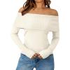 imageTrendy Queen Off The Shoulder Sweater for Women Cute Fall Going Out Tops Pullover Knit 2025 Sexy Date Night OutfitsBeige