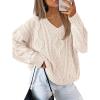 imageTrendy Queen Oversized Cable Knit Sweaters for Women 2025 Cozy Pullover Knit Fall Outfits V Neck Cute Winter ClothingCream
