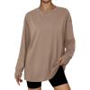 imageTrendy Queen Oversized Thumb Hole Tshirts for Women Long Sleeve Workout Tops Fall Fashion Plus Size Gym Casual Loose Y2k TeeKhaki