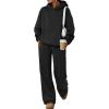 imageTrendy Queen Sweatsuits Women 2 Piece Outfits Plus Size Fall Fashion Matching Sweat Set Wide Leg Sweatpants Lounge TracksuitsBlack