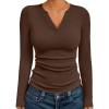 imageTrendy Queen Womens Long Sleeve Shirts V Neck Ribbed Knit Fall Tops Henley Teen Girls Basic Tee 2025Brown