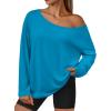 imageTrendy Queen Womens Off The Shoulder Tops Oversized Tshirts Long Sleeve 2025 Casual Basic TeesRoyal Blue