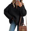 imageTrendy Queen Womens Oversized Cable Knit Quarter Zip Up Pullover SweatersBlack