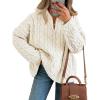 imageTrendy Queen Womens Oversized Cable Knit Quarter Zip Up Pullover SweatersCream