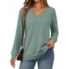 imageTrendy Queen Womens V Neck Long Sleeve Shirts Lightweight Thermal Pullover Tops Soft Cozy Fall Winter Casual Outfit 2025Green