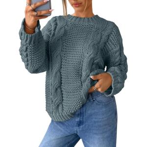 imageTrendy Queen Cable Knit Oversized Sweaters Womens Cozy Pullover Sweater Fall Winter ClothesDark Sage