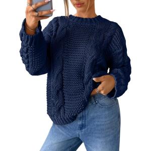 imageTrendy Queen Cable Knit Oversized Sweaters Womens Cozy Pullover Sweater Fall Winter ClothesNavy