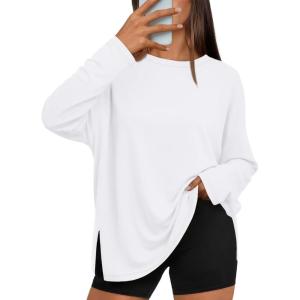 imageTrendy Queen Oversized Side Slit Tshirts for Women Long Sleeve Workout Tops Fall Fashion Gym Casual Tees Basic Y2K ClothesWhite