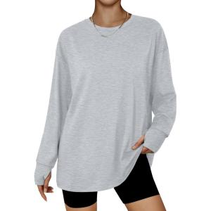 imageTrendy Queen Oversized Thumb Hole Tshirts for Women Long Sleeve Workout Tops Fall Fashion Plus Size Gym Casual Loose Y2k TeeGrey
