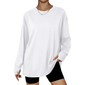 imageTrendy Queen Oversized Thumb Hole Tshirts for Women Long Sleeve Workout Tops Fall Fashion Plus Size Gym Casual Loose Y2k TeeWhite