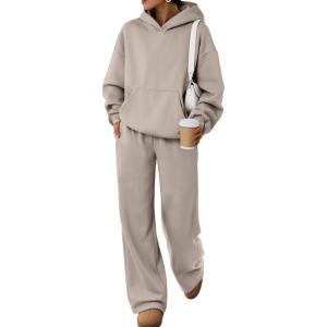 imageTrendy Queen Sweatsuits Women 2 Piece Outfits Plus Size Fall Fashion Matching Sweat Set Wide Leg Sweatpants Lounge TracksuitsCoffeegrey