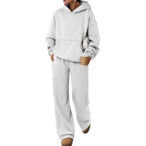 imageTrendy Queen Sweatsuits Women 2 Piece Outfits Plus Size Fall Fashion Matching Sweat Set Wide Leg Sweatpants Lounge TracksuitsGrey