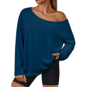 imageTrendy Queen Womens Off The Shoulder Tops Oversized Tshirts Long Sleeve 2025 Casual Basic TeesLake