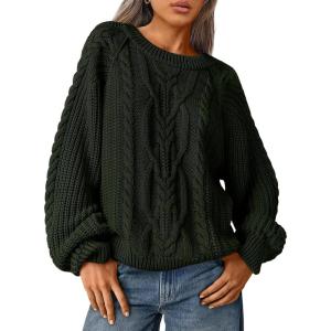 imageTrendy Queen Womens Oversized Cable Knit Crewneck Fall Pullover SweatersArmy Green