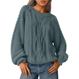 imageTrendy Queen Womens Oversized Cable Knit Crewneck Fall Pullover SweatersDark Sage