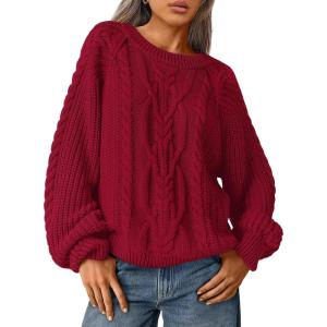 imageTrendy Queen Womens Oversized Cable Knit Crewneck Fall Pullover SweatersRed