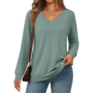 imageTrendy Queen Womens V Neck Long Sleeve Shirts Lightweight Thermal Pullover Tops Soft Cozy Fall Winter Casual Outfit 2025Green