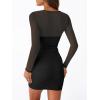 imageTrendy Queen Mesh Long Sleeve Square Neck Dress for Women Sexy Party Club Ruched Bodycon Mini DressesBlack