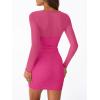 imageTrendy Queen Mesh Long Sleeve Square Neck Dress for Women Sexy Party Club Ruched Bodycon Mini DressesHot Pink