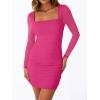 imageTrendy Queen Mesh Long Sleeve Square Neck Dress for Women Sexy Party Club Ruched Bodycon Mini DressesHot Pink