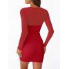 imageTrendy Queen Mesh Long Sleeve Square Neck Dress for Women Sexy Party Club Ruched Bodycon Mini DressesRed