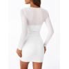 imageTrendy Queen Mesh Long Sleeve Square Neck Dress for Women Sexy Party Club Ruched Bodycon Mini DressesWhite