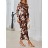 imageTrendy Queen Womens Floral Print Bodycon Ruched Dress Fall Long Sleeve Maxi Wedding Guest Dresses with Side SlitCoffee