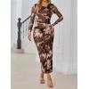 imageTrendy Queen Womens Floral Print Bodycon Ruched Dress Fall Long Sleeve Maxi Wedding Guest Dresses with Side SlitCoffee