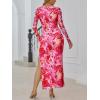 imageTrendy Queen Womens Floral Print Bodycon Ruched Dress Fall Long Sleeve Maxi Wedding Guest Dresses with Side SlitPink