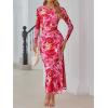 imageTrendy Queen Womens Floral Print Bodycon Ruched Dress Fall Long Sleeve Maxi Wedding Guest Dresses with Side SlitPink