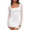 imageTrendy Queen Mesh Long Sleeve Square Neck Dress for Women Sexy Party Club Ruched Bodycon Mini DressesWhite