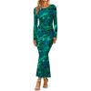 imageTrendy Queen Womens Floral Print Bodycon Ruched Dress Fall Long Sleeve Maxi Wedding Guest Dresses with Side SlitBlue Green