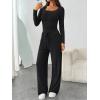 imageTrendy Queen 2 Piece Scoop Neck Lounge Set Womens Wide Leg Pants Side Ruching Slightly Crop Top Sweatsuit Sets With PocketsBlack