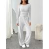 imageTrendy Queen Womens 2 Piece Matching Lounge Set Boat Neck Slim Fitted Top Wide Leg Pants Casual TracksuitsOatmeal Grey