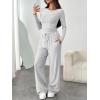 imageTrendy Queen Womens 2 Piece Matching Lounge Set Boat Neck Slim Fitted Top Wide Leg Pants Casual TracksuitsOatmeal Grey