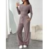 imageTrendy Queen Womens 2 Piece Matching Lounge Set Boat Neck Slim Fitted Top Wide Leg Pants Casual TracksuitsRose Taupe