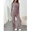 imageTrendy Queen Womens 2 Piece Matching Lounge Set Boat Neck Slim Fitted Top Wide Leg Pants Casual TracksuitsRose Taupe