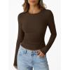 imageTrendy Queen Womens Modal Long Sleeve TShirts Basic Crop Tops 2025 Fall Fashion Outfits Going Out Winter ClothesBrown