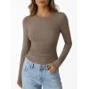 imageTrendy Queen Womens Modal Long Sleeve TShirts Basic Crop Tops 2025 Fall Fashion Outfits Going Out Winter ClothesKhaki
