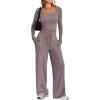 imageTrendy Queen 2 Piece Scoop Neck Lounge Set Womens Wide Leg Pants Side Ruching Slightly Crop Top Sweatsuit Sets With PocketsRose Taupe