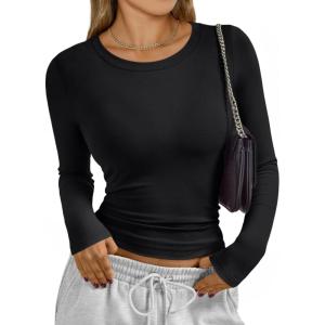 imageTrendy Queen Womens Modal Long Sleeve TShirts Basic Crop Tops 2025 Fall Fashion Outfits Going Out Winter ClothesBlack