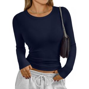 imageTrendy Queen Womens Modal Long Sleeve TShirts Basic Crop Tops 2025 Fall Fashion Outfits Going Out Winter ClothesNavy Blue
