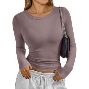 imageTrendy Queen Womens Modal Long Sleeve TShirts Basic Crop Tops 2025 Fall Fashion Outfits Going Out Winter ClothesRose Taupe