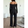 imageTrendy Queen 2 Piece Off Shoulder Lounge Set Womens Wide Leg Pants Side Ruching Slightly Crop Top SetsBlack