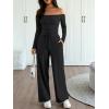 imageTrendy Queen 2 Piece Off Shoulder Lounge Set Womens Wide Leg Pants Side Ruching Slightly Crop Top SetsBlack