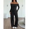 imageTrendy Queen 2 Piece Off Shoulder Lounge Set Womens Wide Leg Pants Side Ruching Slightly Crop Top SetsBlack