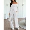 imageTrendy Queen 2 Piece Off Shoulder Lounge Set Womens Wide Leg Pants Side Ruching Slightly Crop Top SetsOatmeal Grey